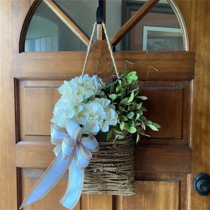 Cream Hydrangea Basket Wreath - Image 4