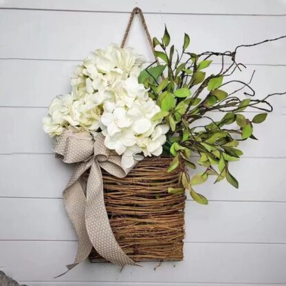 Cream Hydrangea Basket Wreath