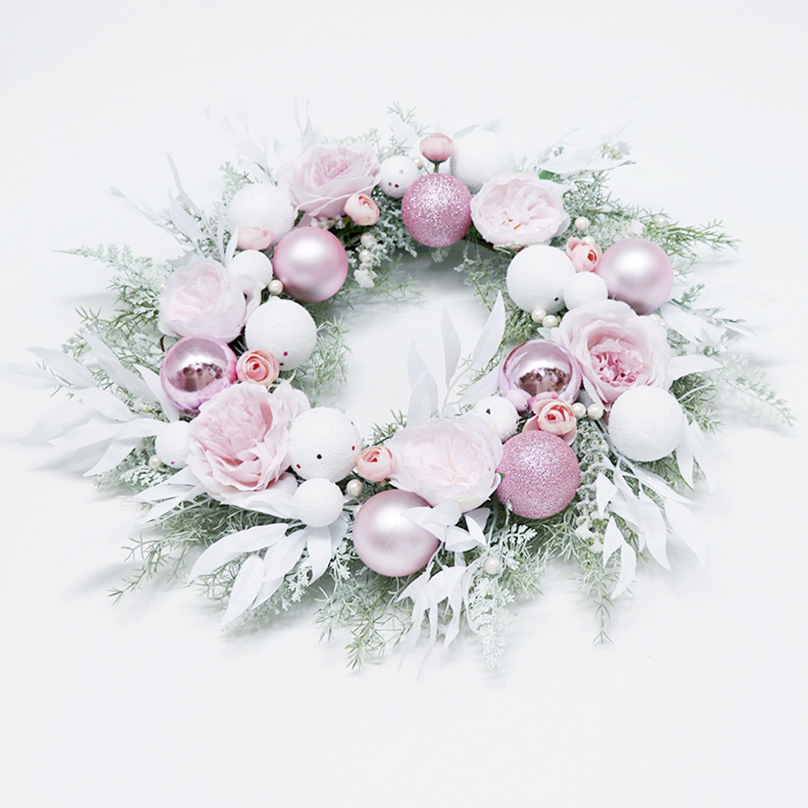Pink Floral Heart Xmas Winter Christmas Festive Wreath, Christmas